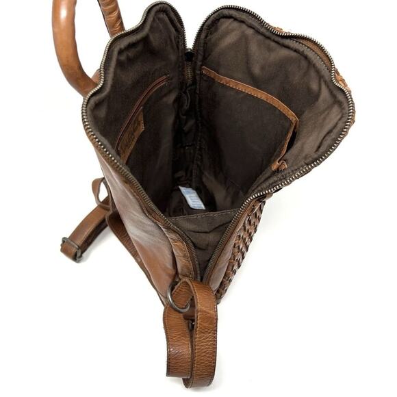 Vilenca Holland Backpack Distressed Leather Woven Braided TK48 Cognac Brown NWT